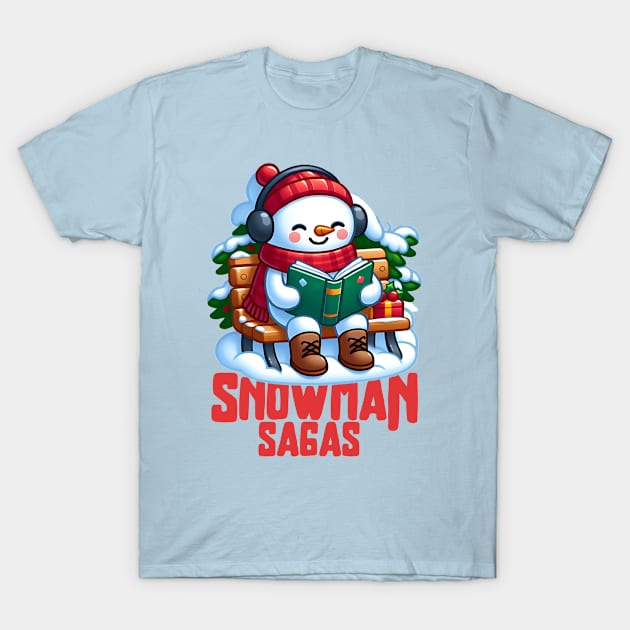 Cute Snowman Reading book T-Shirt by LionKingShirts